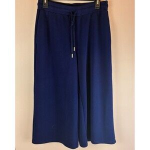 Crown And Ivy Womens Wide Leg Crop Blue Pants Soft Jersey Drawstring Size M